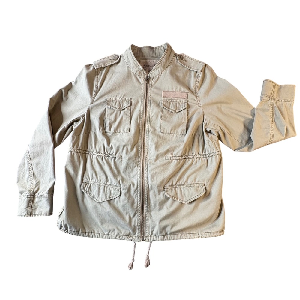 Ruff Hewn Utility Jacket Womens L Tan Excellent Cotton Military Full Zip